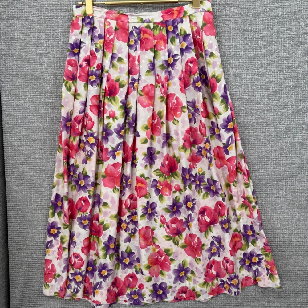 Vintage Talbots Petites‎ Skirt Set Womens 10P Pink Purple Floral Linen Cottage - Picture 7 of 11